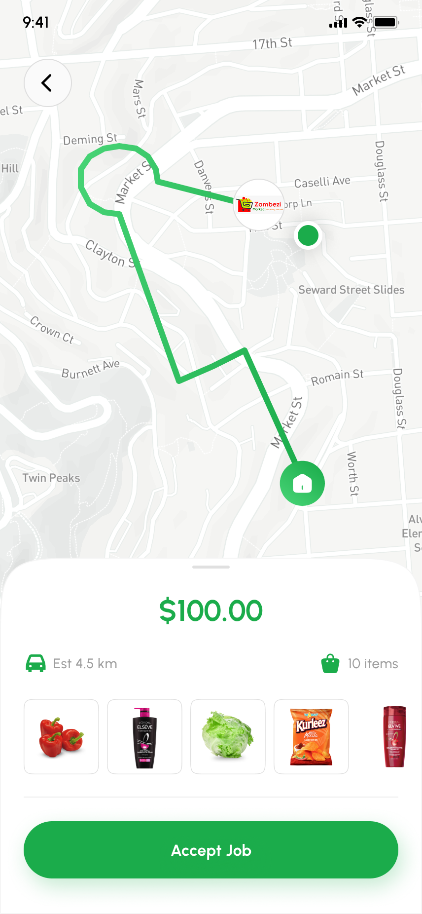 App rider map and delivery interface